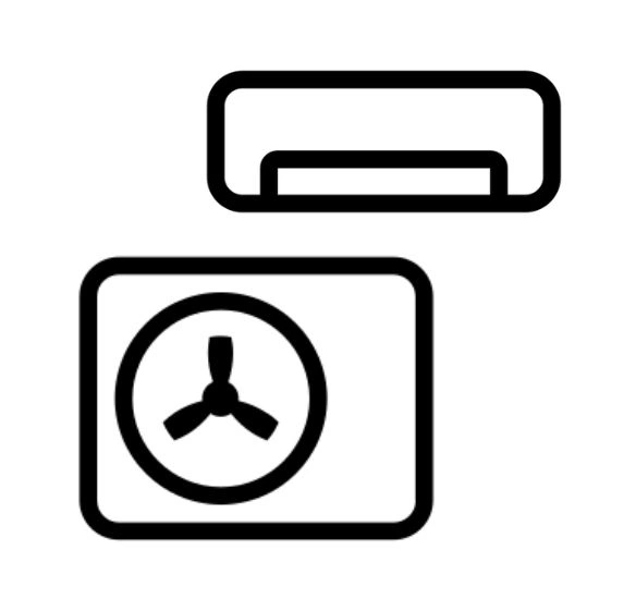 Heat pump and air con icons in black